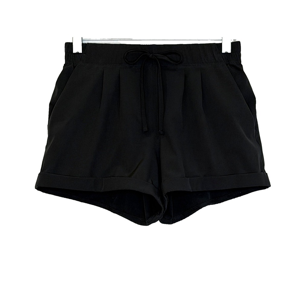 Zyia Active Shorts Womens Size XS Black Elastic Waist Pleated Roll Cuff Lined